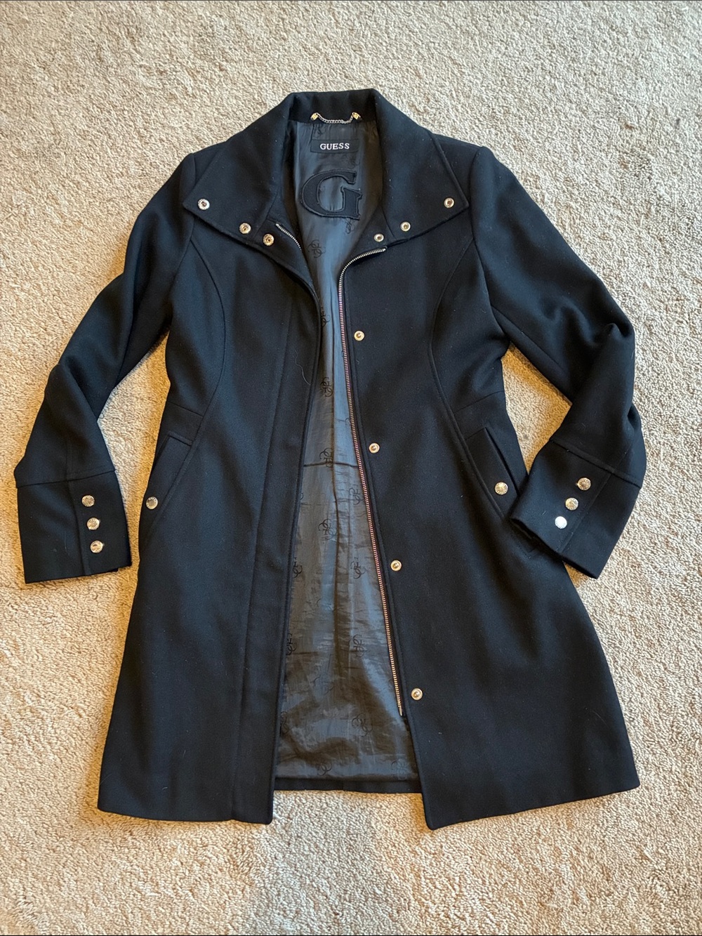 Guess Wool Blend Black Coat